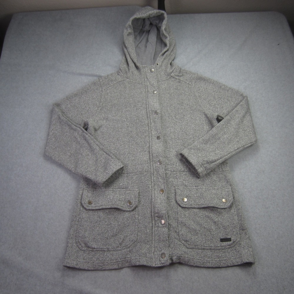 Roots Canada‎ Jacket Womens Medium Grey Heathered Knit Hooded Snap Front Anorak
